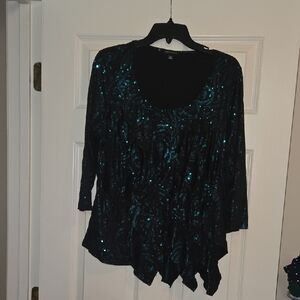 Notations Black and Teal Women's Blouse